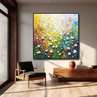 HKM-583955 Handmade Abstract 3D Oil Painting Flowers on Canvas for Living Room Décor