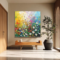 HKM-583955 Handmade Abstract 3D Oil Painting Flowers on Canvas for Living Room Décor
