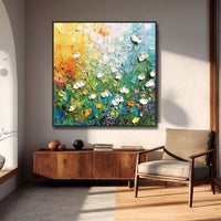HKM-583955 Handmade Abstract 3D Oil Painting Flowers on Canvas for Living Room Décor