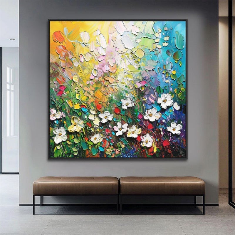 HKM-583955 Handmade Abstract 3D Oil Painting Flowers on Canvas for Living Room Décor