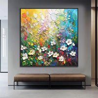 HKM-583955 Handmade Abstract 3D Oil Painting Flowers on Canvas for Living Room Décor