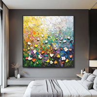 HKM-583955 Handmade Abstract 3D Oil Painting Flowers on Canvas for Living Room Décor