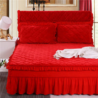 HKM-584019 Flannel Solid Color Bed Cover in Palace Style - Fits Bed Size 180X200-220 cm