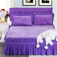 HKM-584019 Flannel Solid Color Bed Cover in Palace Style - Fits Bed Size 180X200-220 cm