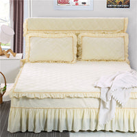 HKM-584019 Flannel Solid Color Bed Cover in Palace Style - Fits Bed Size 180X200-220 cm