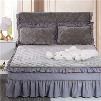 HKM-584019 Flannel Solid Color Bed Cover in Palace Style - Fits Bed Size 180X200-220 cm