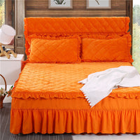 HKM-584019 Flannel Solid Color Bed Cover in Palace Style - Fits Bed Size 180X200-220 cm