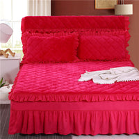 HKM-584019 Flannel Solid Color Bed Cover in Palace Style - Fits Bed Size 180X200-220 cm
