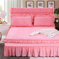 HKM-584019 Flannel Solid Color Bed Cover in Palace Style - Fits Bed Size 180X200-220 cm