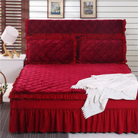 HKM-584019 Flannel Solid Color Bed Cover in Palace Style - Fits Bed Size 180X200-220 cm
