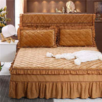 HKM-584019 Flannel Solid Color Bed Cover in Palace Style - Fits Bed Size 180X200-220 cm