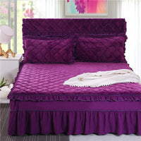 HKM-584019 Flannel Solid Color Bed Cover in Palace Style - Fits Bed Size 180X200-220 cm