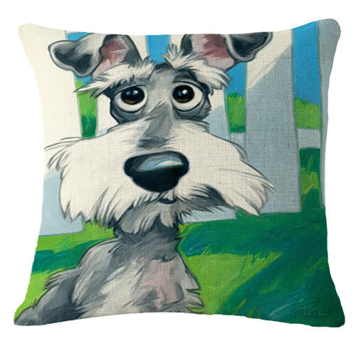 HKM-584147 Cartoon Dog Linen/Cotton Pillowcase - Multiple Color Options - 45x45cm