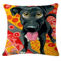 HKM-584147 Cartoon Dog Linen/Cotton Pillowcase - Multiple Color Options - 45x45cm