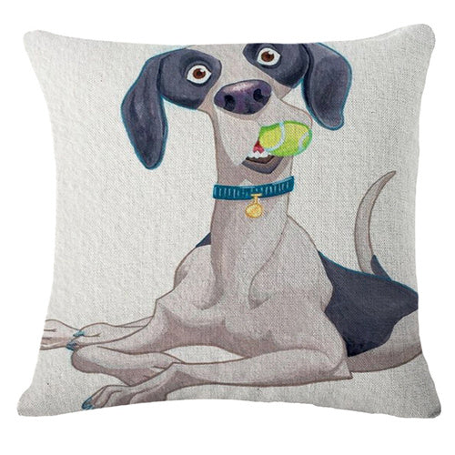HKM-584147 Cartoon Dog Linen/Cotton Pillowcase - Multiple Color Options - 45x45cm