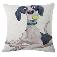 HKM-584147 Cartoon Dog Linen/Cotton Pillowcase - Multiple Color Options - 45x45cm