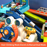 HKM-584275 Urban Rail Traffic Slot Parking Lot Toy for Kids - DIY Assembly Car Track with Steering Wheel - Ages 3+