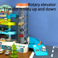 HKM-584275 Urban Rail Traffic Slot Parking Lot Toy for Kids - DIY Assembly Car Track with Steering Wheel - Ages 3+