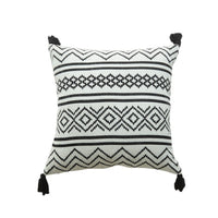 HKM-584403 Nordic Chenille Geometric Throw Pillow with Jacquard Tassel in Black and White - Available in Two Sizes
