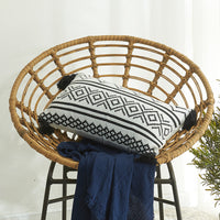 HKM-584403 Nordic Chenille Geometric Throw Pillow with Jacquard Tassel in Black and White - Available in Two Sizes