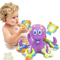 HKM-584659 Interactive Floating Octopus Bath Toy with 5 Hoopla Rings for Kids 0-4 Years - Purple