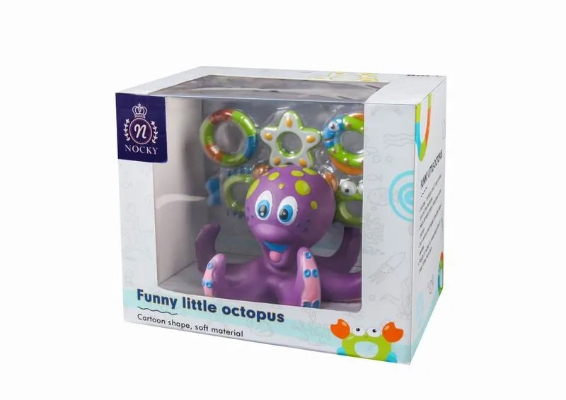 HKM-584659 Interactive Floating Octopus Bath Toy with 5 Hoopla Rings for Kids 0-4 Years - Purple