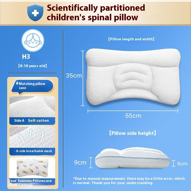 HKM-584979 Children's Spine Support Pillow with Four Seasons Pure Cotton and Doudou Pillowcase Options for Ages 1-18