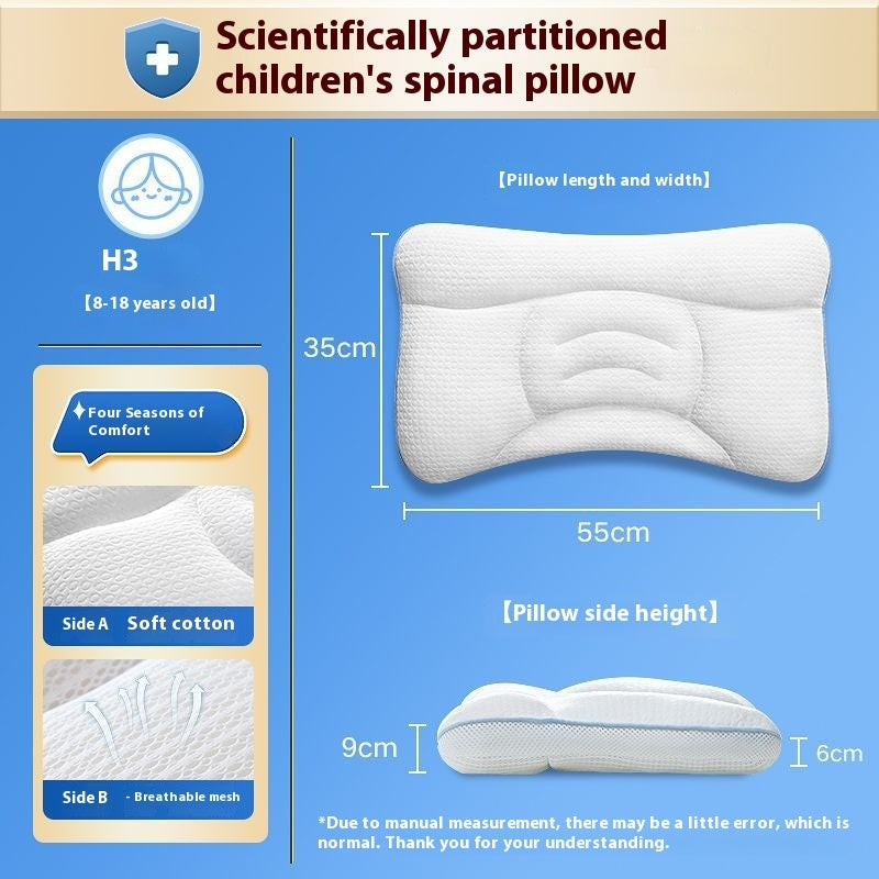 HKM-584979 Children's Spine Support Pillow with Four Seasons Pure Cotton and Doudou Pillowcase Options for Ages 1-18