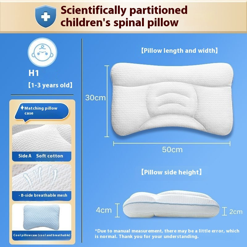 HKM-584979 Children's Spine Support Pillow with Four Seasons Pure Cotton and Doudou Pillowcase Options for Ages 1-18