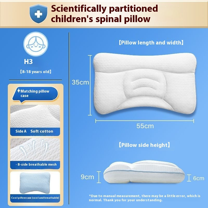 HKM-584979 Children's Spine Support Pillow with Four Seasons Pure Cotton and Doudou Pillowcase Options for Ages 1-18