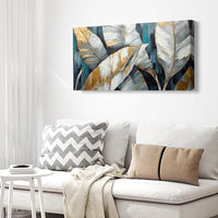 HKM-585107 Abstract Golden Green Banana Leaves Oil Painting on Canvas - Unframed Modern Wall Art for Living and Bedroom Décor