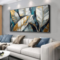 HKM-585107 Abstract Golden Green Banana Leaves Oil Painting on Canvas - Unframed Modern Wall Art for Living and Bedroom Décor