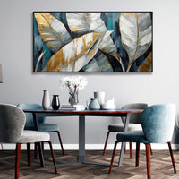 HKM-585107 Abstract Golden Green Banana Leaves Oil Painting on Canvas - Unframed Modern Wall Art for Living and Bedroom Décor