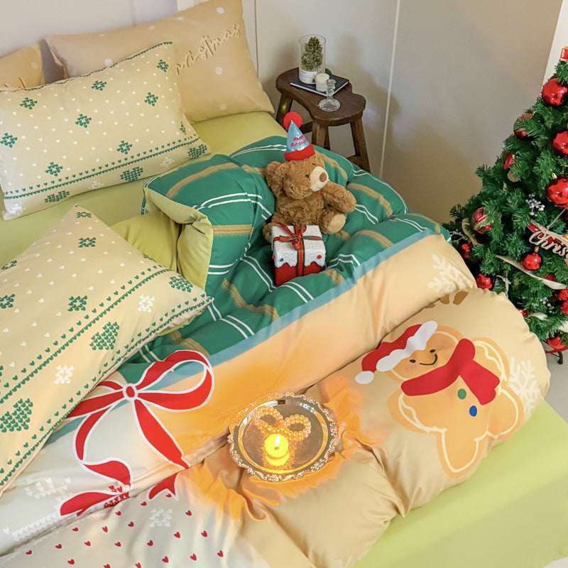 HKM-585171 Christmas-Themed Super Soft Washed Cotton 4-Piece Bedding Set