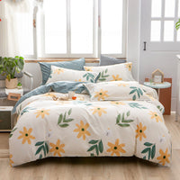 HKM-585171 Cotton 4-Piece Bedding Set with Floral and Plant Patterns