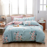 HKM-585171 Cotton 4-Piece Bedding Set with Floral and Plant Patterns