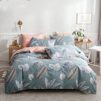 HKM-585171 Cotton 4-Piece Bedding Set with Floral and Plant Patterns