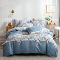 HKM-585171 Cotton 4-Piece Bedding Set with Floral and Plant Patterns