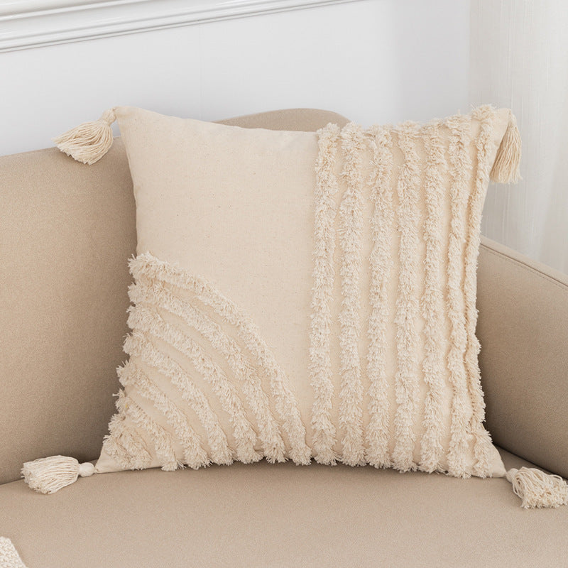HKM-585299 Bohemian Cotton Cushion Cover with Fringes - 45x45cm