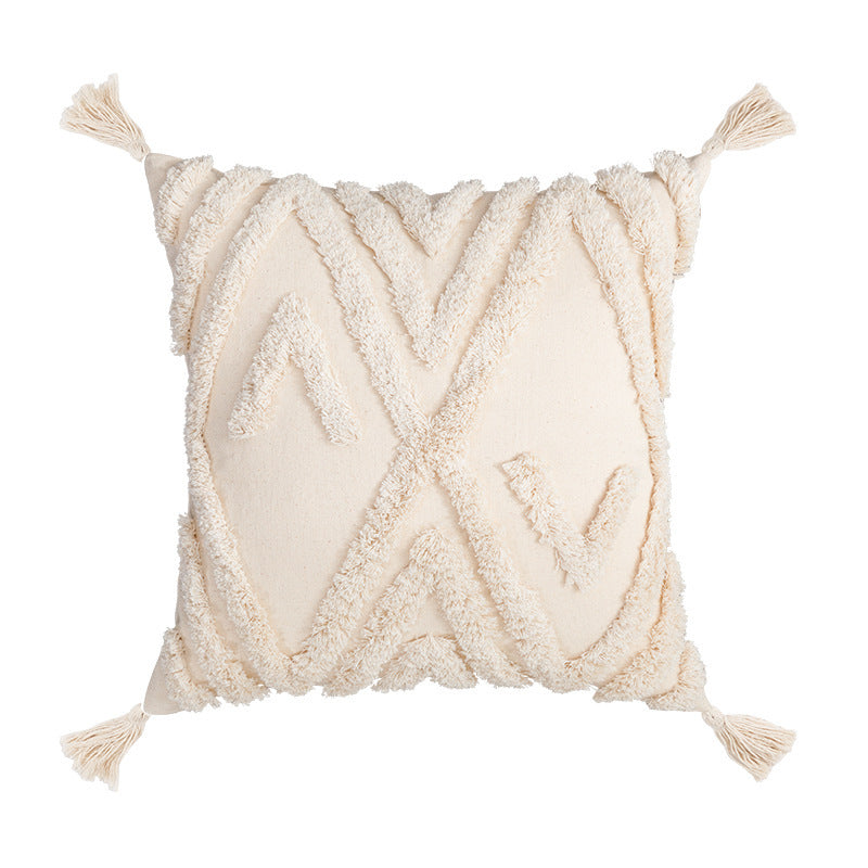 HKM-585299 Bohemian Cotton Cushion Cover with Fringes - 45x45cm