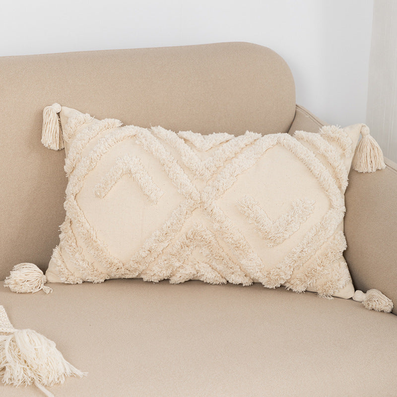 HKM-585299 Bohemian Cotton Cushion Cover with Fringes - 45x45cm