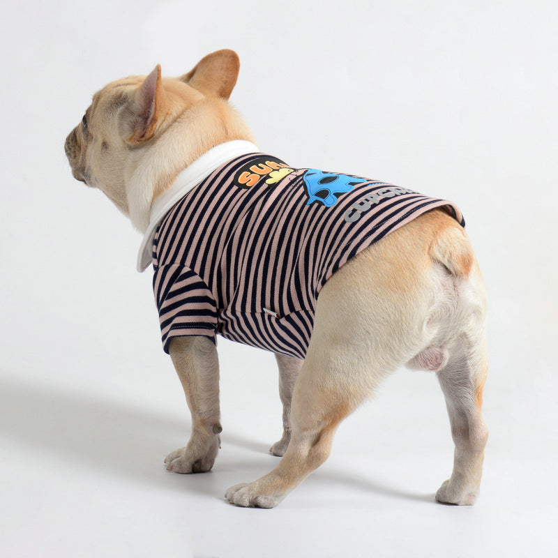 HKM-585427 Cozy Cotton Casual Pet Sweater in Pink and Yellow Stripe Designs