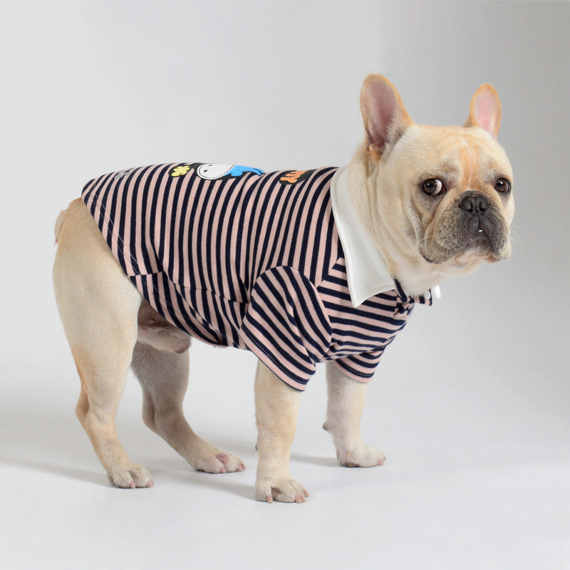 HKM-585427 Cozy Cotton Casual Pet Sweater in Pink and Yellow Stripe Designs