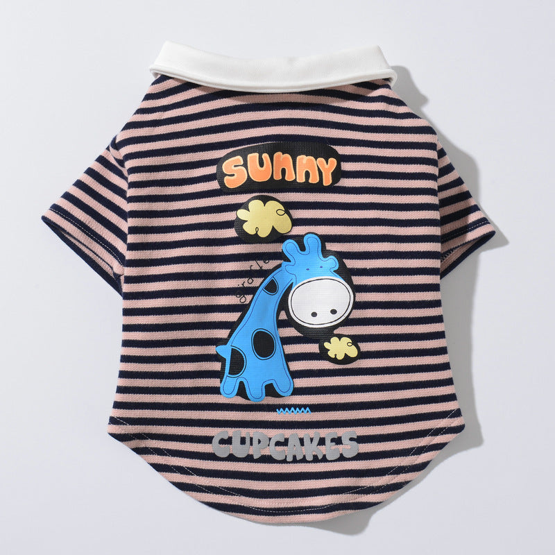 HKM-585427 Cozy Cotton Casual Pet Sweater in Pink and Yellow Stripe Designs