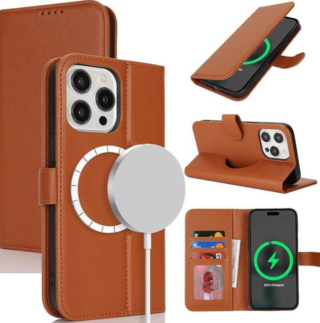 HKM-585427 Leather Wireless Power Bank Wallet with Magnetic Charging and 4 Card Slots