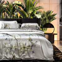 HKM-585491 Digital Printed Four-Piece Bedding Set with Plant and Flower Design, Silk Material, 220x240cm