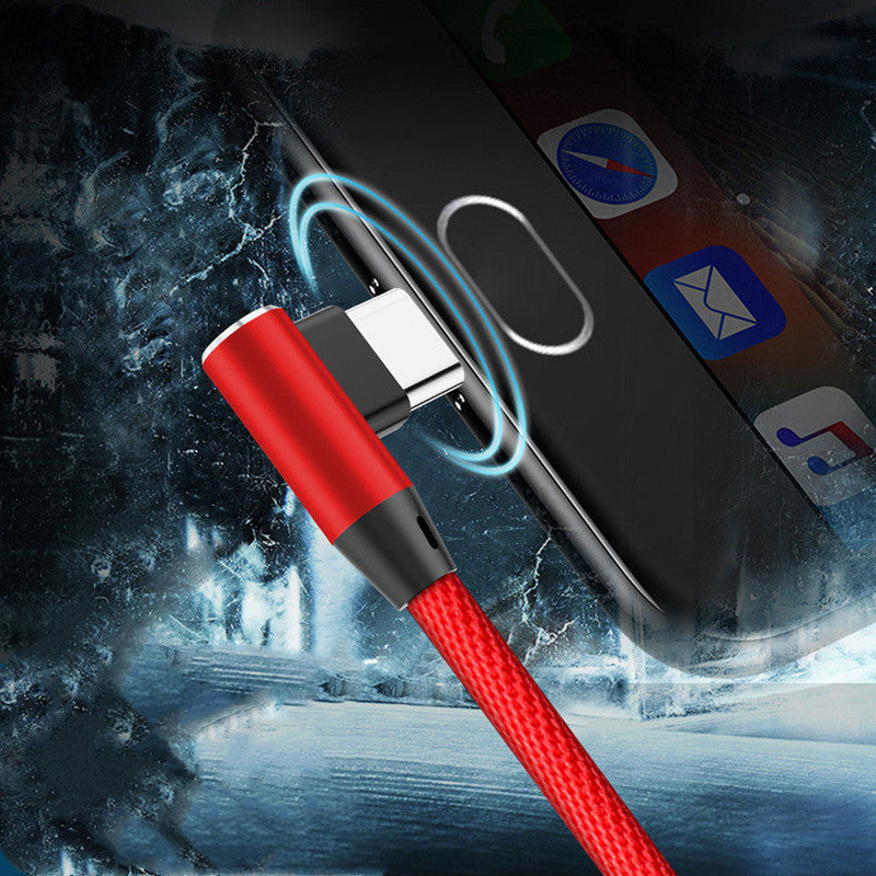 HKM-585555 Braided Elbow USB Data Cable - 1m, Compatible with Android, Apple & TYPE-C Devices