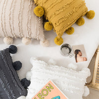 HKM-585555 Solid Color Cotton Jacquard Sofa Cushion - 45x45cm in White, Apricot Yellow, Off White, or Carbon Grey