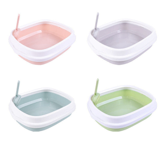 HKM-586003 Large Detachable Anti-Splashing Cat Litter Box - Plastic, Multi-Size Options in Pink, Blue, Gray, Green