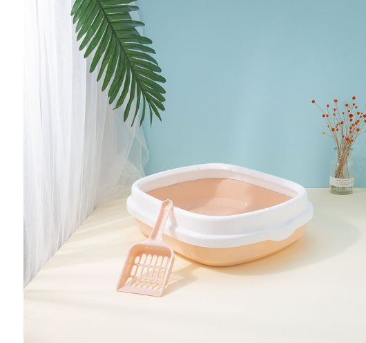 HKM-586003 Large Detachable Anti-Splashing Cat Litter Box - Plastic, Multi-Size Options in Pink, Blue, Gray, Green